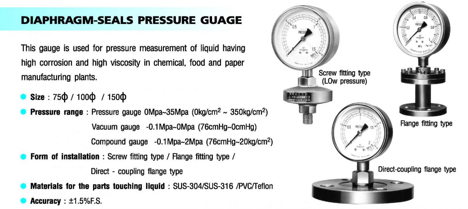 Pressure Gauge, YAMAMOTO KEIKI DiaphragmSeals P/G KC Mahanakorn Co.,Ltd.